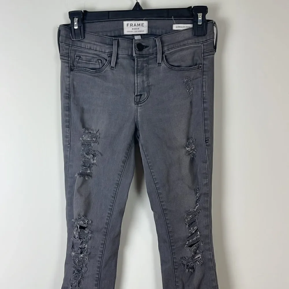 FRAME Denim Le Skinny de Jeanne Grey Shred - Picture 4 of 13